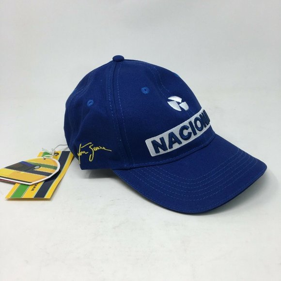 Ayrton Senna Hat Blue White Yellow One Size Nacional F1 Cap Strap Closure Logo - Picture 1 of 9